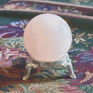 Pure Rose Quartz Crystal Ball & Silver Antique Holder